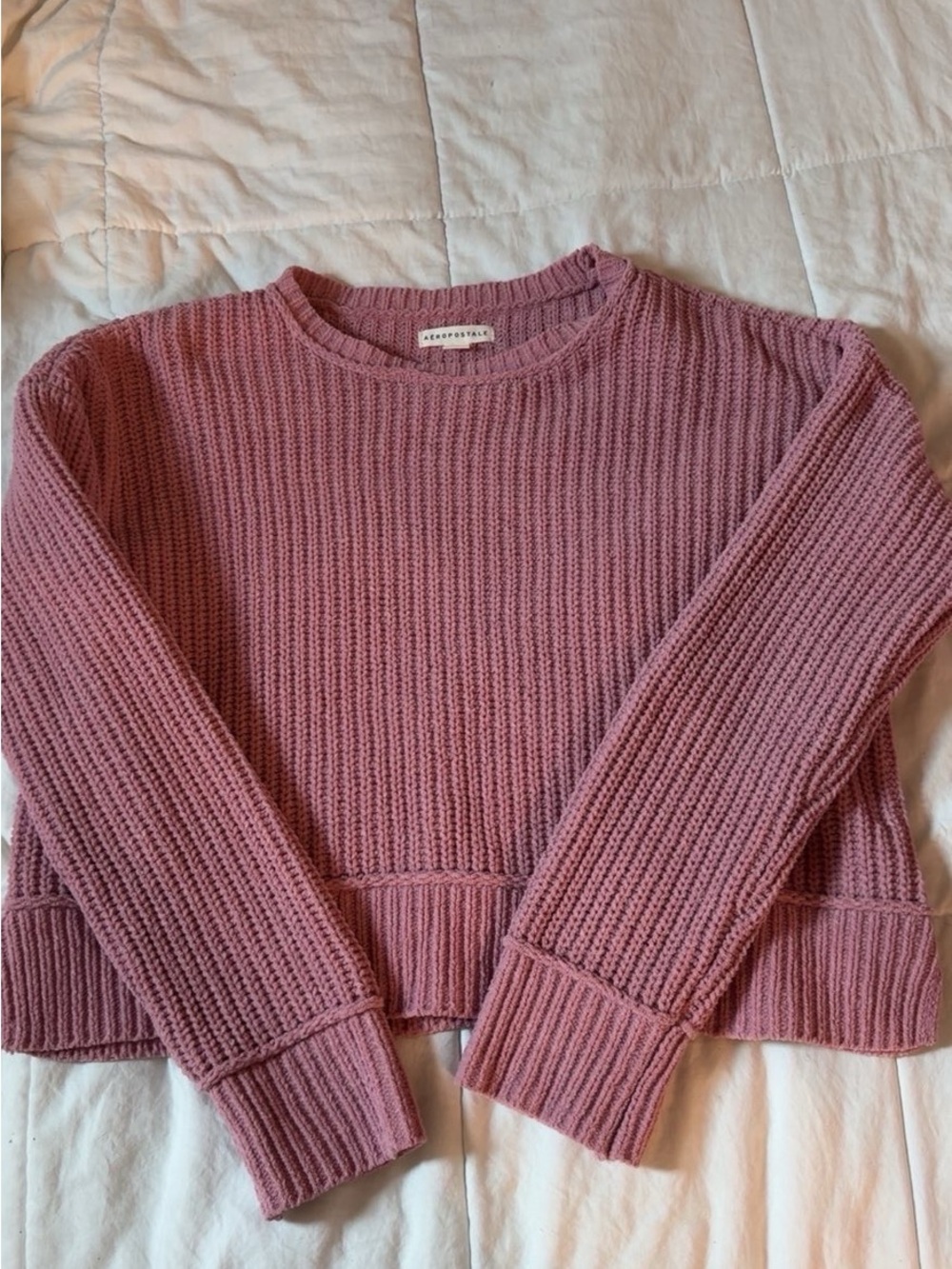 Aeropostale Pink Waffle-Knit Crewneck Sweater